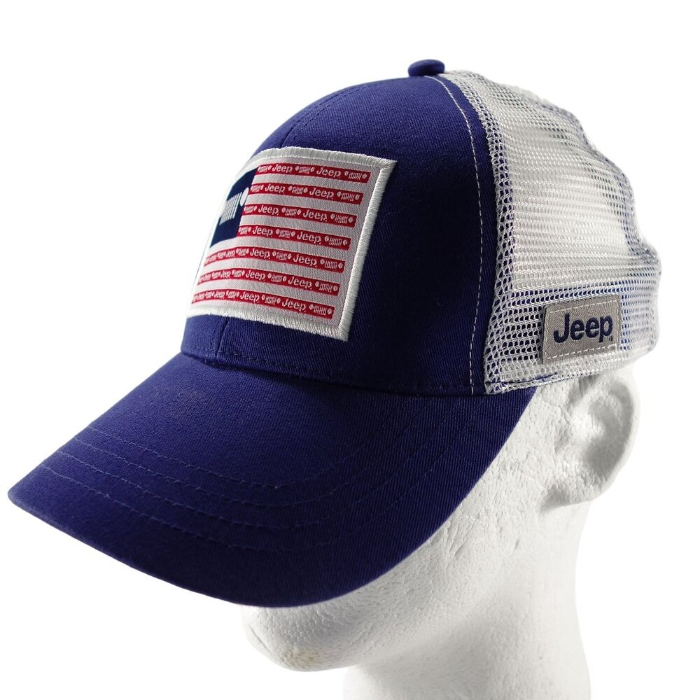 JEEP‎ Stars and Stripes Patch Blue & White Snapback Trucker Baseball Hat Cap